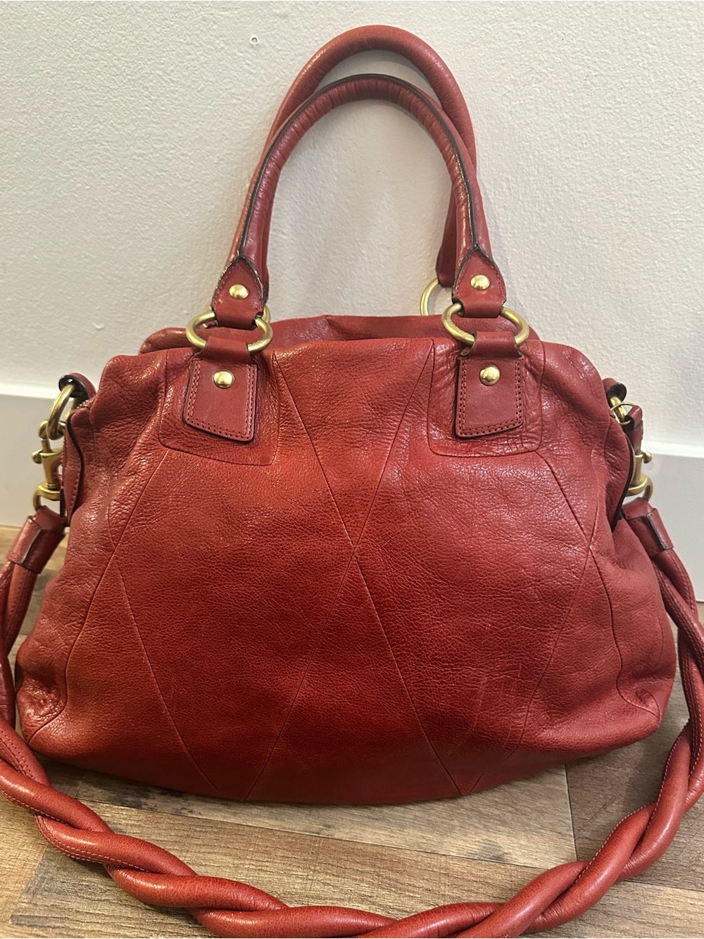 Coach Kira 13930 Red Leather Satchel Shoulder Bag w/ Detachable Braided Strap - Picture 12 of 16